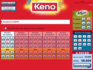 Pantalla online de Keno